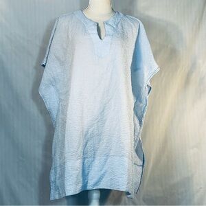 Top It Off Swimwear Coverup Blue & White Seersucker Komona Style Notch Neck OS 👍